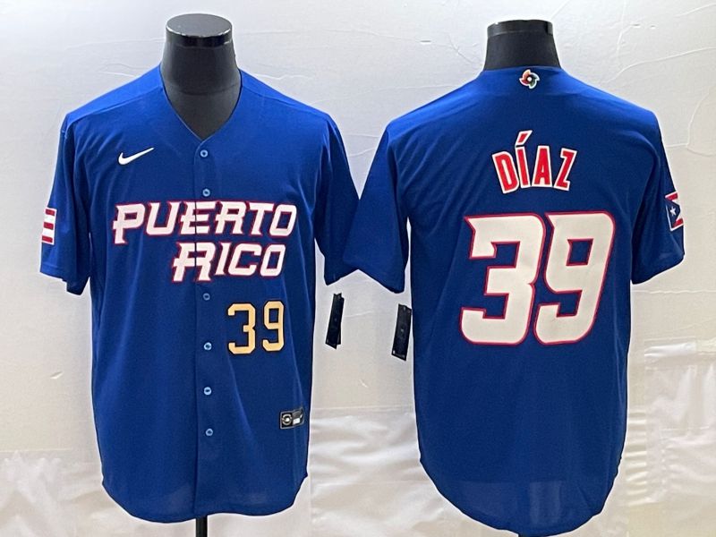 Men 2023 World Cub Puerto Rico #39 Diaz Blue Nike MLB Jersey6
